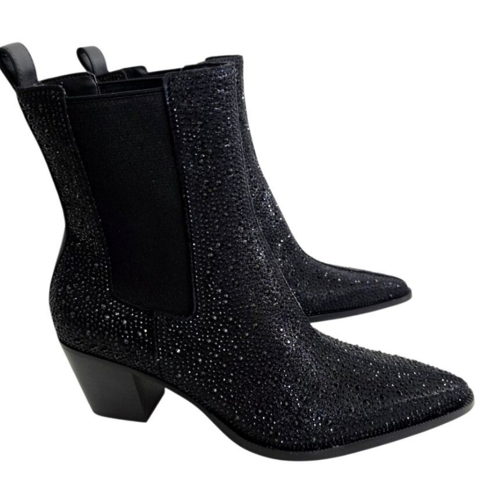 Dolce Vita Shadie Crystal Chelsea Boot In Black Metallic Crystal Designer #72